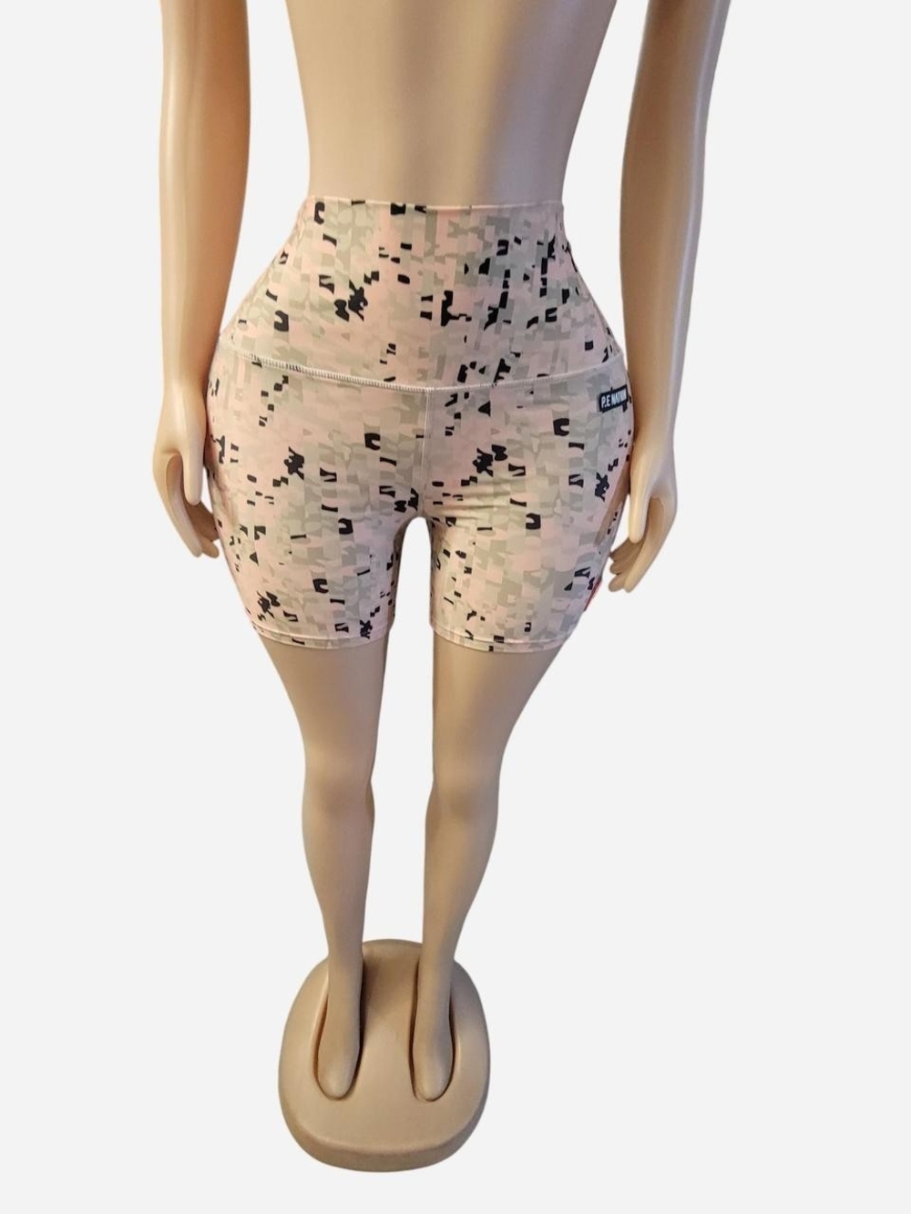 P.E Nation Pink Camo High-Waist Bike Shorts